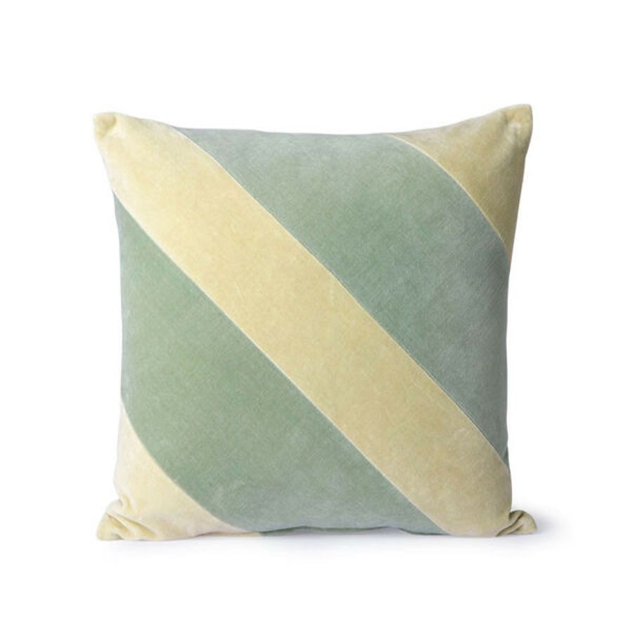 Koti HKliving | Raidallinen Samettityyny 45X45, Mint/Green