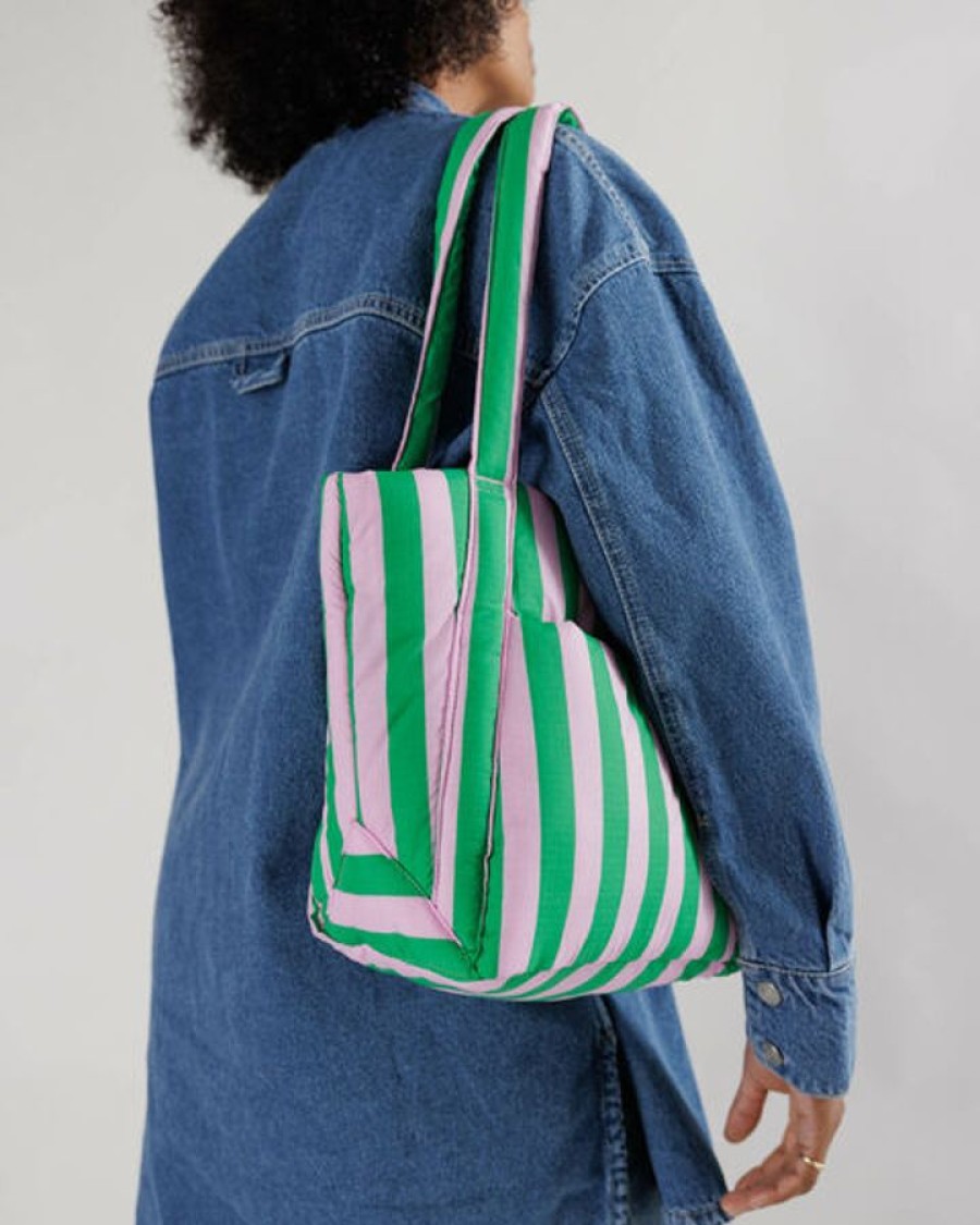 Asusteet BAGGU | Puffy Mini Tote, Pink Green Awning Stripe